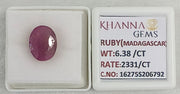 6.38/CT Natural Ruby Stone with Govt. Lab Certificate-16275S206792